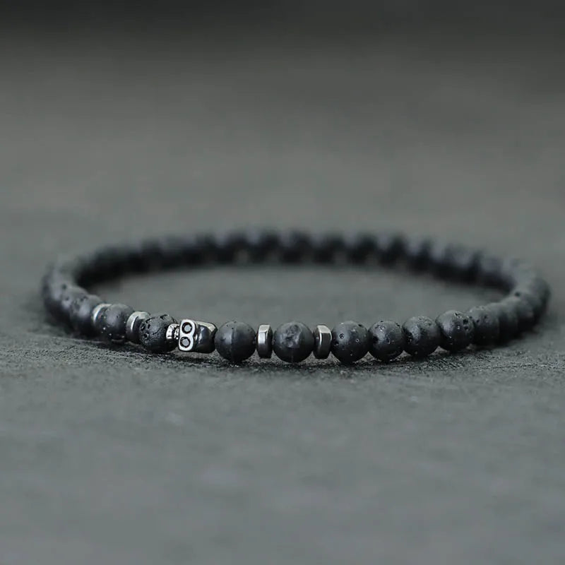 Bracelet minimaliste en pierre naturelle et rune skull ♂️