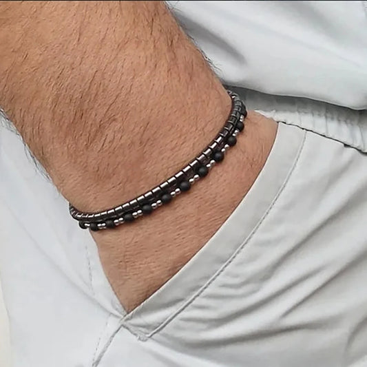 Loop | Bracelet Perle Minimaliste Duo Tendance Élégance, Modernité et Raffinement pour homme