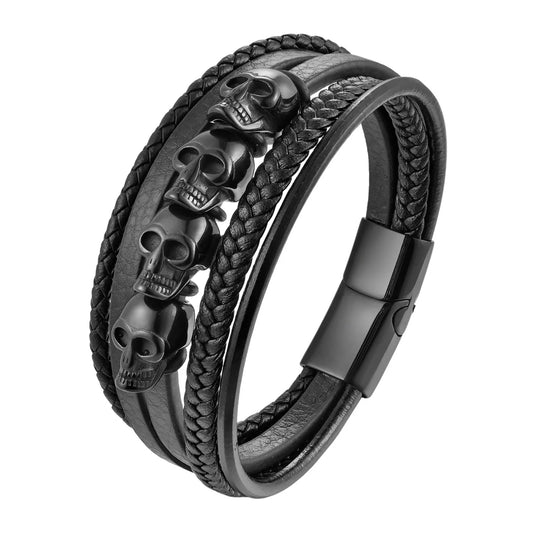 Berserker | Bracelet Cuir Vintage Punk Skull Caractère, Force et Style Rebelle pour homme