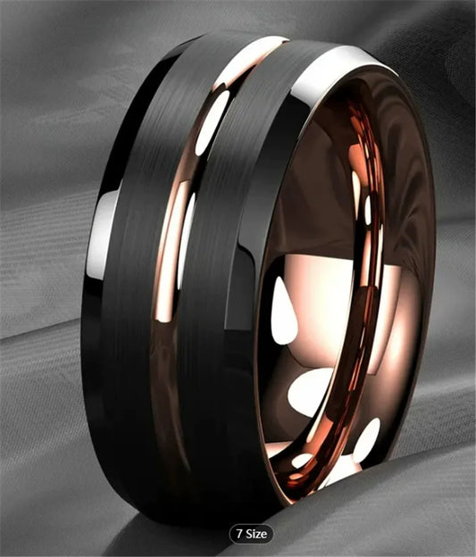 Odin Steel | Bague Tendance Style Punk Finition Brossée Mate Rainures Colorées pour homme