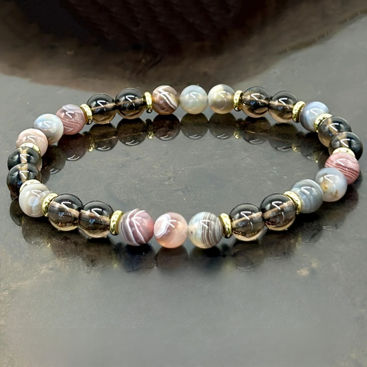 Bracelet Perle Botswana Agate & Quartz Fumé
