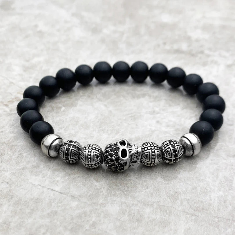 Bracelet Perle Vintage Punk Rebelle Tête de Mort 001