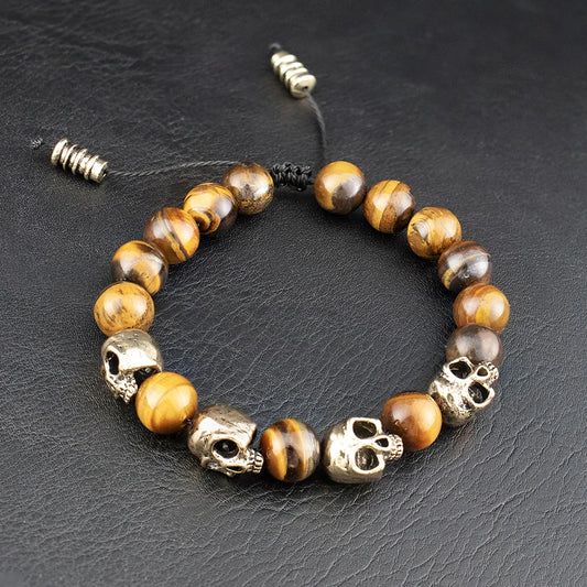 Vyrk | Bracelet Perle Skull Crane Doré - Elégance Rebelle pour Homme