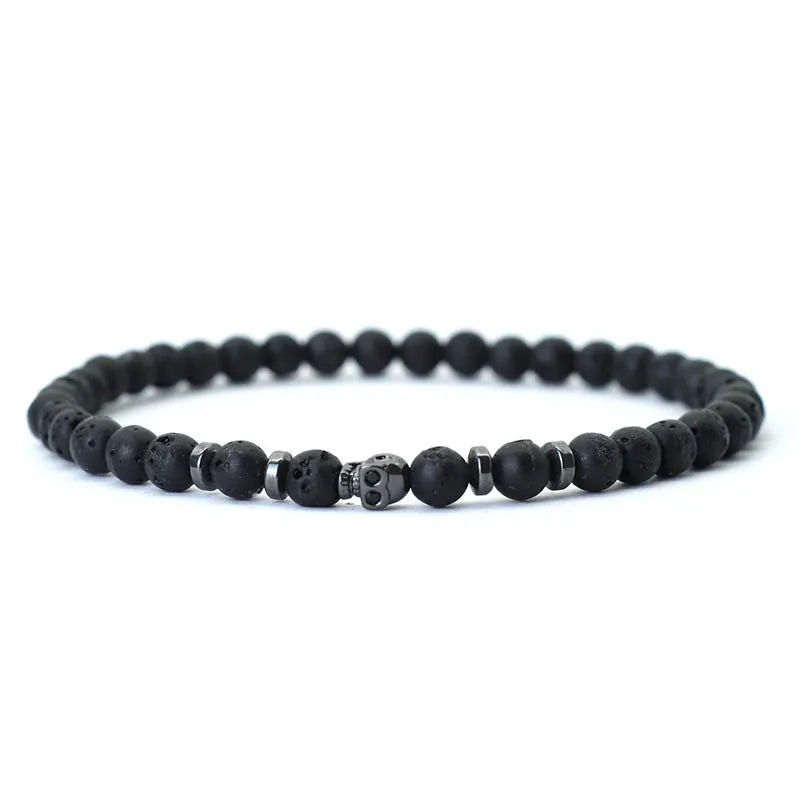 Bracelet minimaliste en pierre naturelle et rune skull ♂️