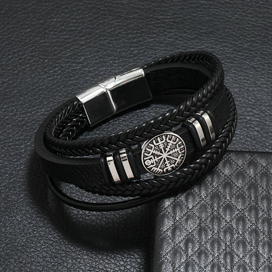 Lien Runique | Bracelet Cuir Vintage Rune Viking Puissance, Héritage et Style Nordique pour homme