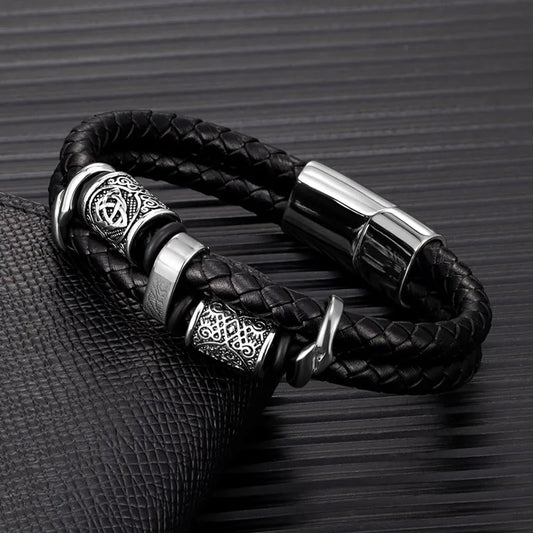 Retroline | Bracelet Cuir Vintage Rune Viking Force, Héritage et Élégance Intemporelle pour homme