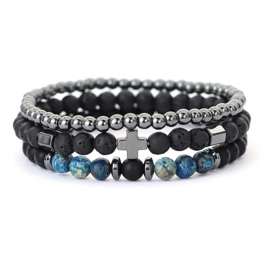 Roadkill | Bracelet Perle Trio Rune de Croix Équilibre, Énergie et Guérison Intérieure pour homme