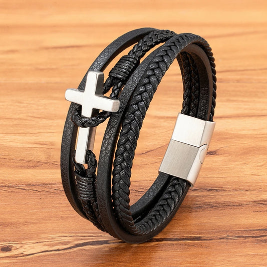 Origin | Bracelet Cuir New Cross Symbole d’Amour, de Foi et d’Élégance pour homme