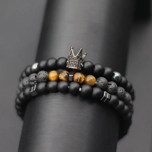 King | Bracelet Perle Tendance Rune Couronne Élégance, Pouvoir et Harmonie pour homme