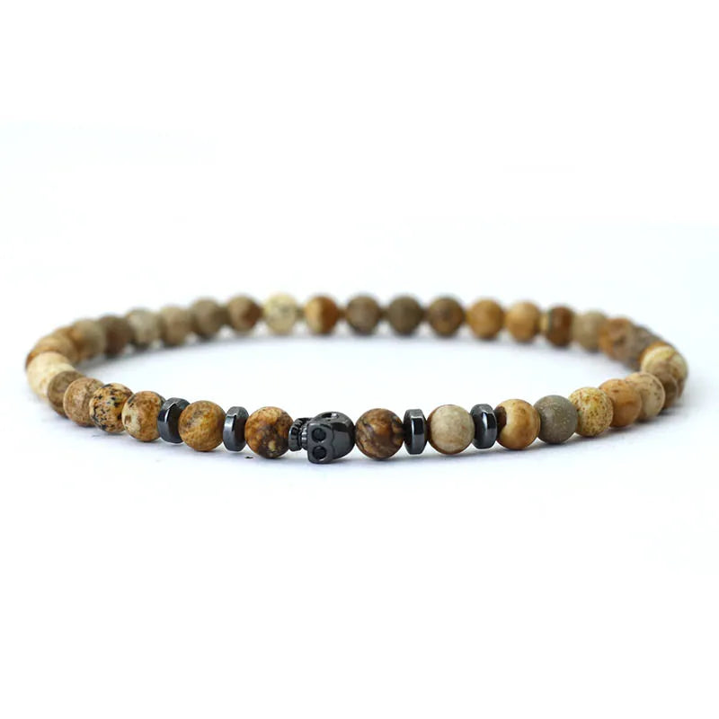 Bracelet minimaliste en pierre naturelle et rune skull ♂️