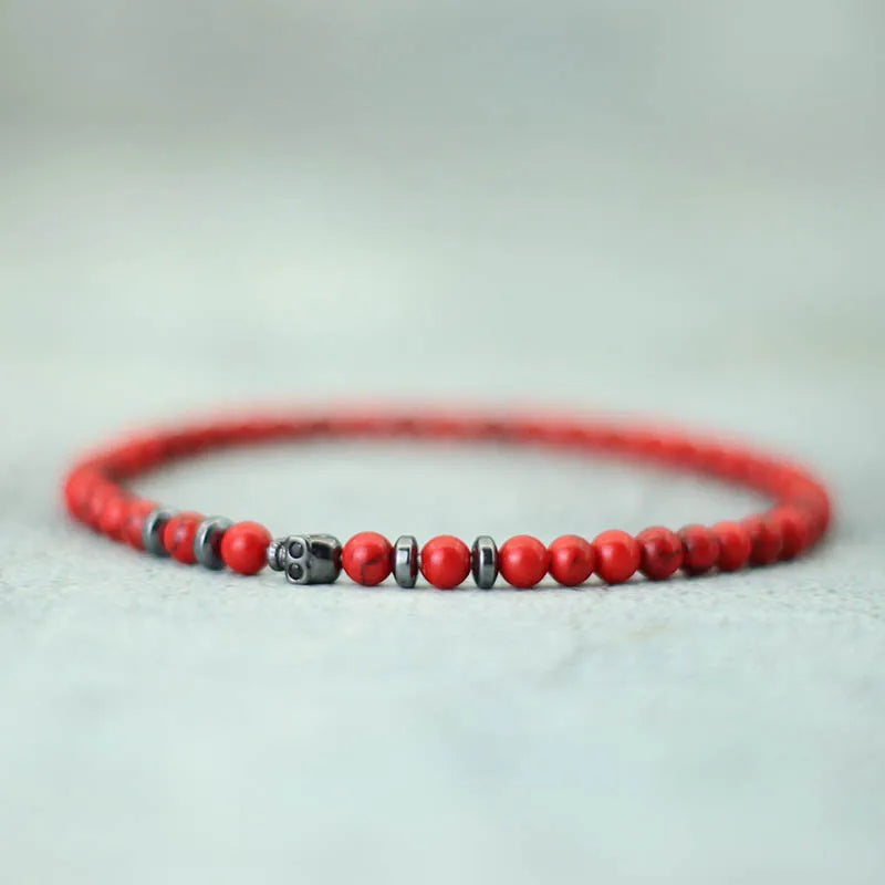 Bracelet minimaliste en pierre naturelle et rune skull ♂️
