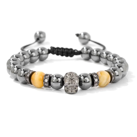 Steelline | Bracelet Perle Skull Vintage Punk Élégance Rebelle Énergie Naturelle pour femme