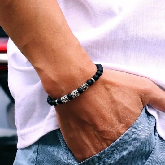 Bracelet pierre naturelle et rune tibétain ♂️