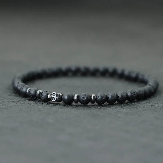 Bracelet minimaliste en pierre naturelle et rune skull ♂️