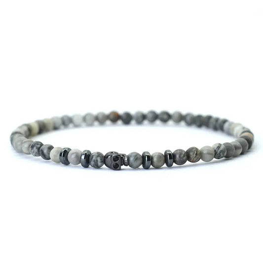 Bracelet minimaliste en pierre naturelle et rune skull ♂️