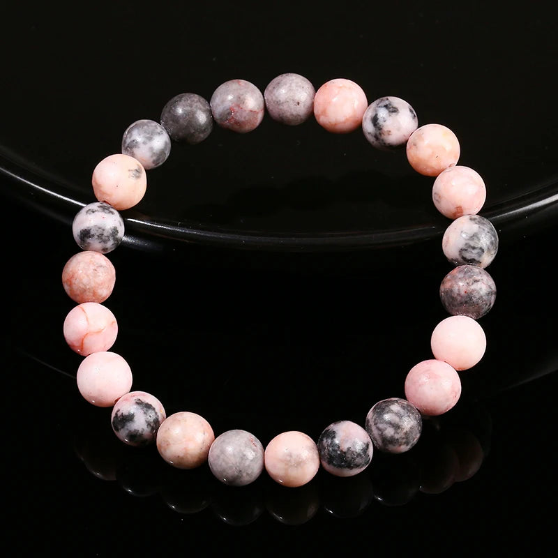 Zèbre Rose | Bracelet Perle Pierre Naturelle, Élégance & Harmonie Féminine pour femme