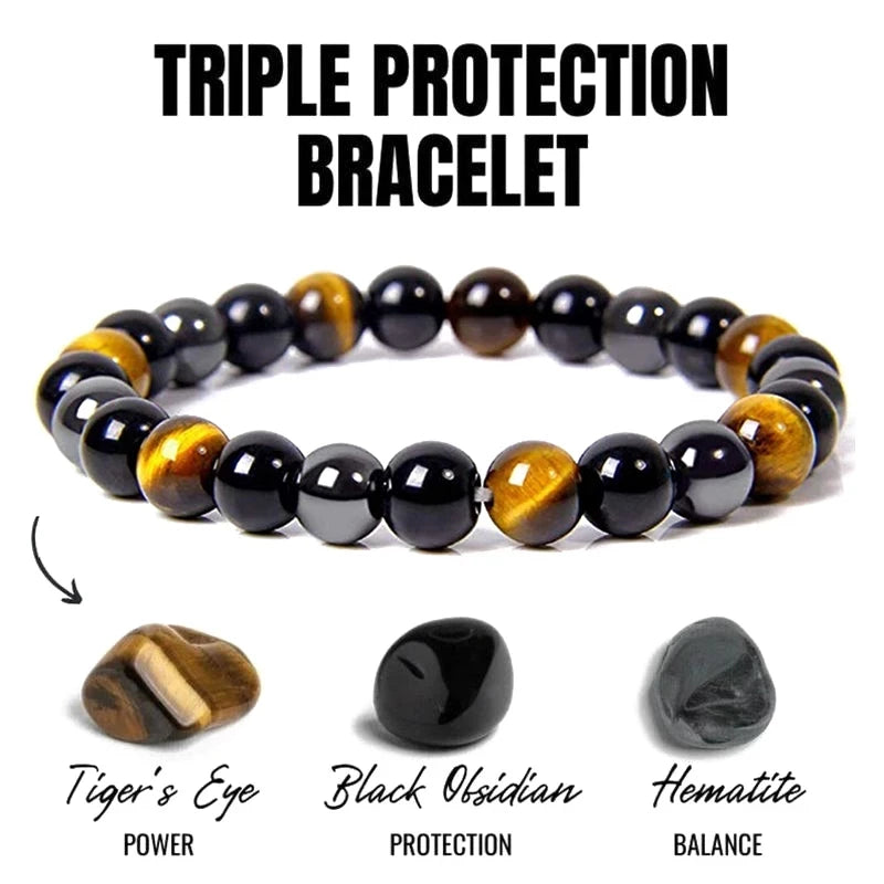 Mantra | Bracelet Perle Triple Protection Force, Équilibre et Énergie Positive unisexe