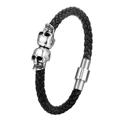Bracelet Cuir Vintage Punk Skull
