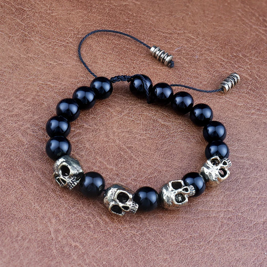 Bracelet Perle Skull Crane Doré