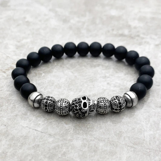 Bracelet Perle Vintage Punk Rebelle Tête de Mort 001