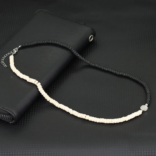 Collier Perle Tendance Bicolore Rune de Croix Viking