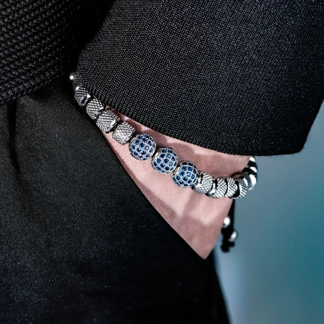 Kryson | Bracelet Perle Macramé Luxe – Acier Inoxydable & Zircones Cubiques unisexe