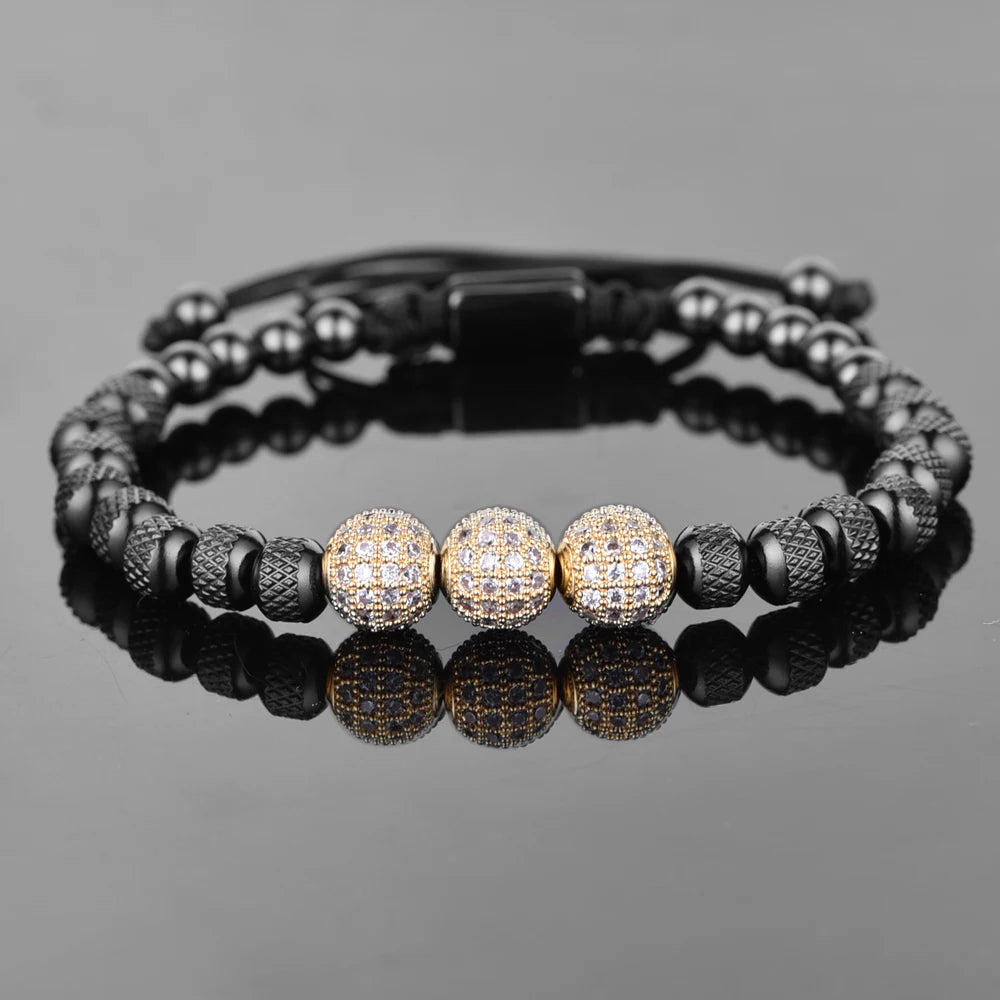 Kryson | Bracelet Perle Macramé Luxe – Acier Inoxydable & Zircones Cubiques unisexe