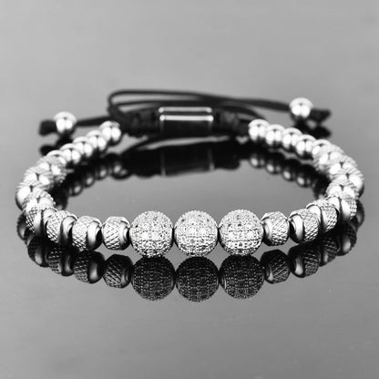 Kryson | Bracelet Perle Macramé Luxe – Acier Inoxydable & Zircones Cubiques unisexe