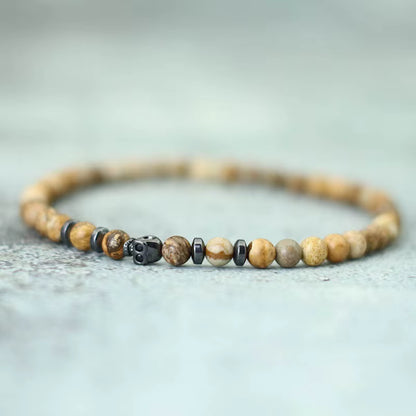 Bracelet minimaliste en pierre naturelle et rune skull ♂️