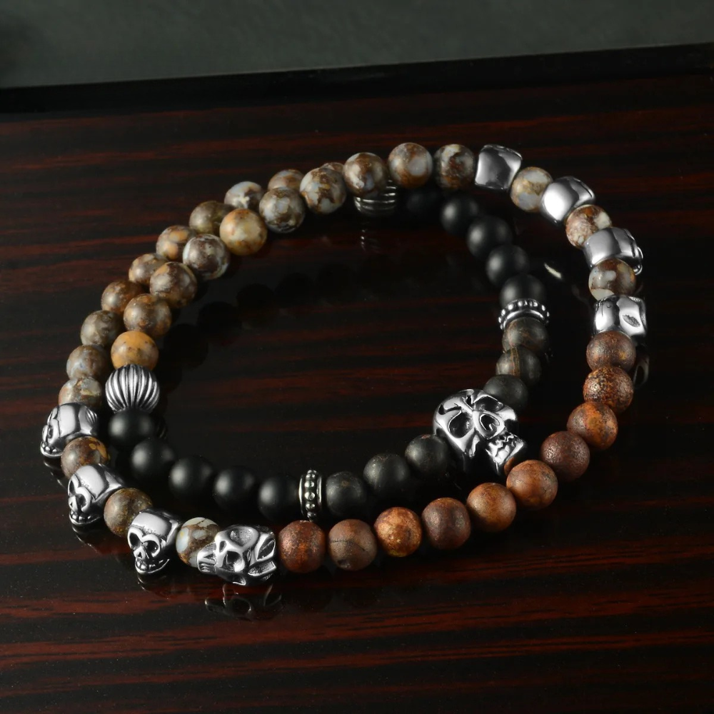 Reamor | Bracelet Perle Skull Punk Haute Élégance Rebelle & Haute Qualité pour homme
