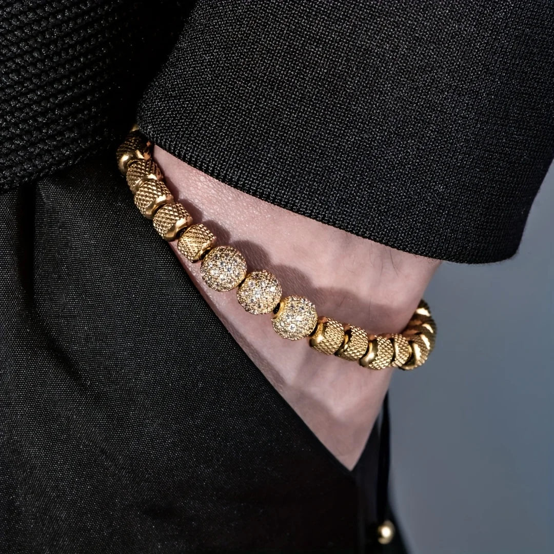 Kryson | Bracelet Perle Macramé Luxe – Acier Inoxydable & Zircones Cubiques unisexe