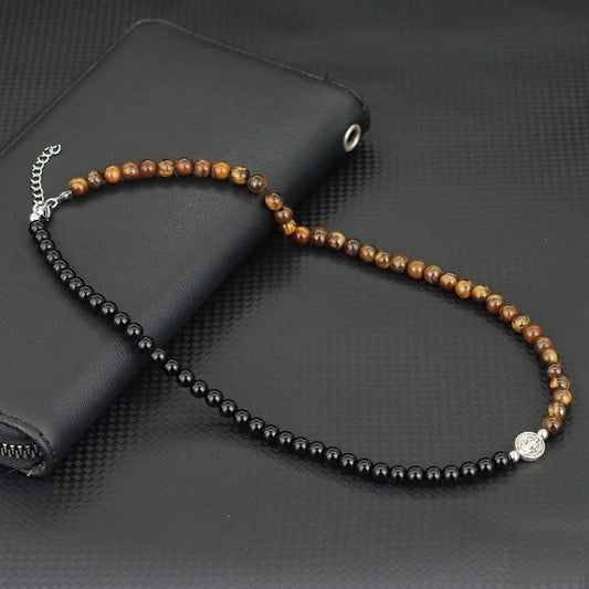 Croisade | Collier Perle Tendance Bicolore Rune de Croix Viking Méditation, Force et Élégance pour homme